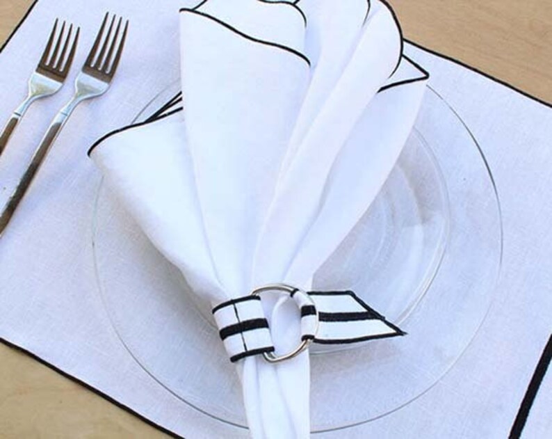 Linen Napkins Black & White Napkins Cloth Napkins Table Etsy