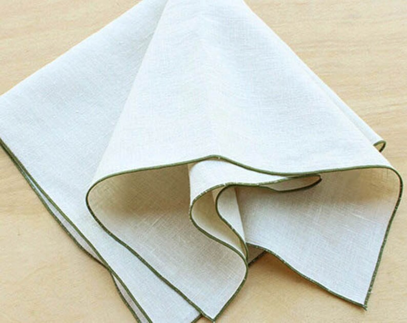 Cream/Beige Napkins with Olive Green Trim Linen Dinner Etsy