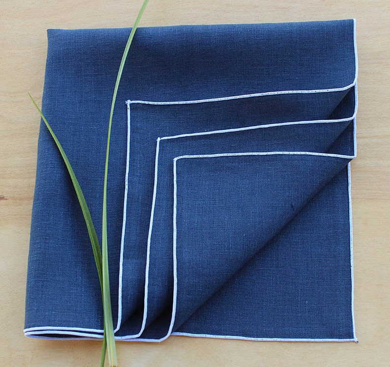 Navy and White Linen Napkins Blue Cloth Napkins Wedding Etsy