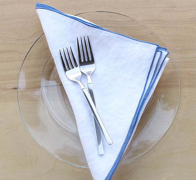 Blue and White Linen Napkins White Cloth Napkins Wedding Etsy