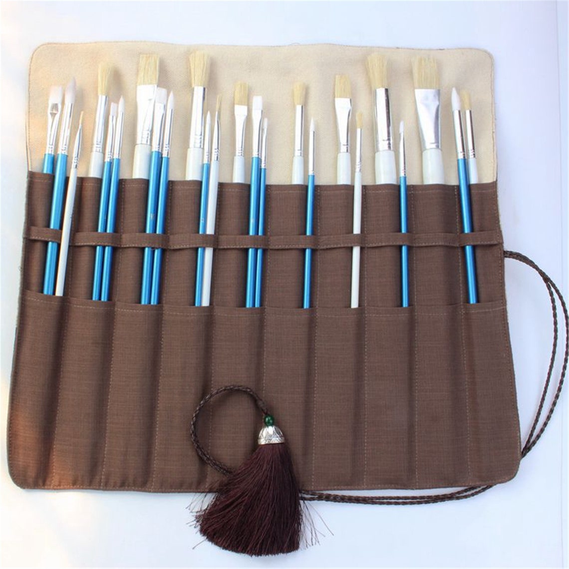 Brown Paint Brush Pouch Artist Roll Canvas Pencil Wrap Etsy