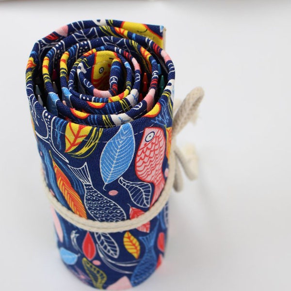 Colorful Fish Canvas Pencil Roll Up Case