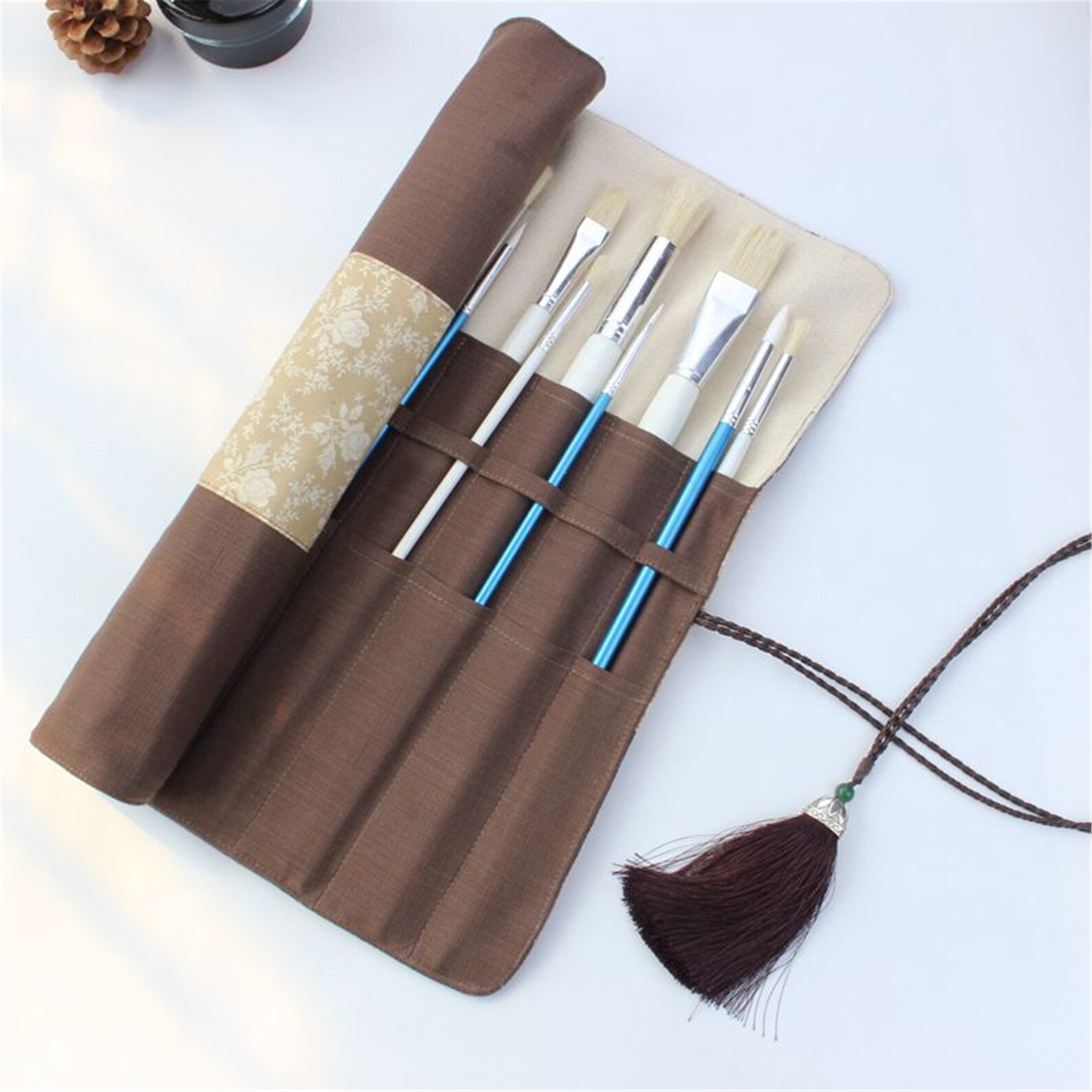 Brown Paint Brush Pouch Artist Roll Canvas Pencil Wrap Etsy