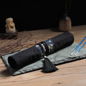 Black Watercolor Paint Wrap,Sakura Brush Case,Black Paint Brush Pouch,,Artist Roll,Canvas Brush Wrap,Brushes Holder,Gift for Painter