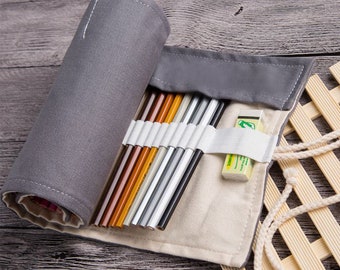 168/128/108/72/48/32 Holes Promotion Grey Pencil Wrap, Canvas Pencil Cover, Pencil Pouch, Canvas Pencil Bags