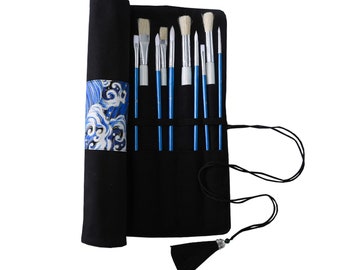 Watercolor Paint Big Wrap,Black Paint Brush Pouch,Artist Roll,Brushes Holder,Brush Roll,Gift for Painter