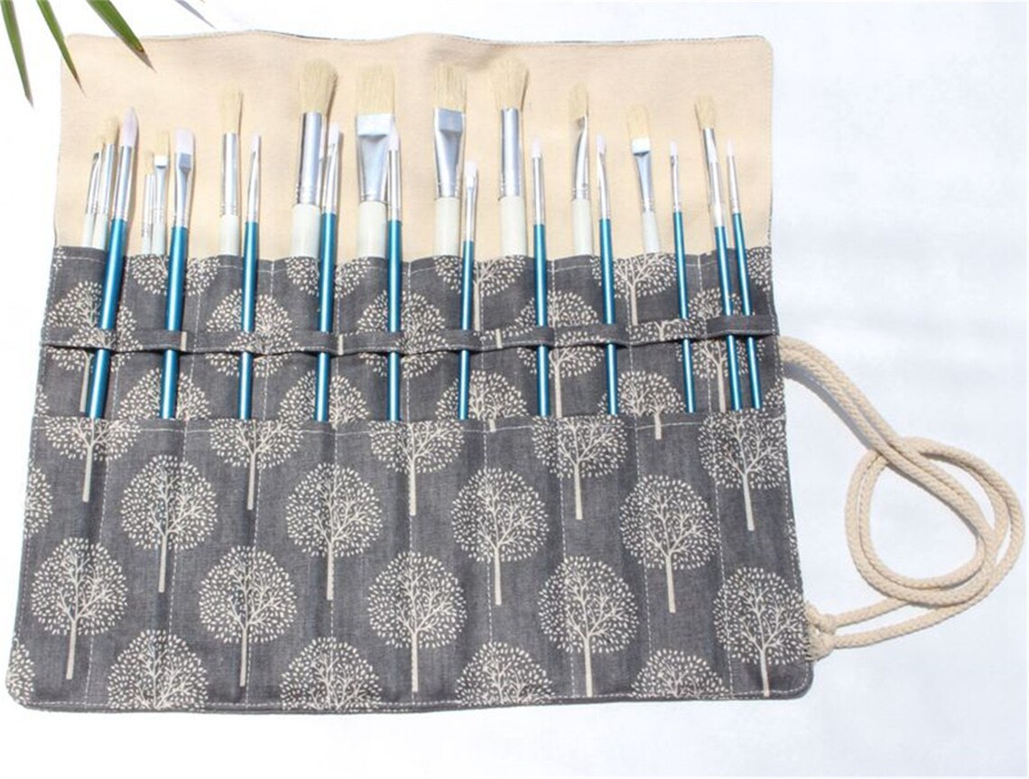 Watercolor Brush Rollgrey Brushes Holder Paint Brush Pouch Etsy