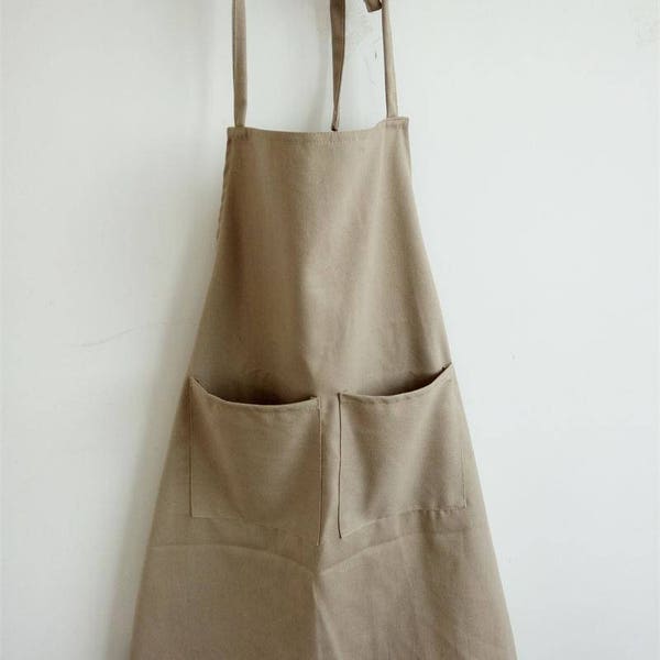 Beige canvas apron, Pure Canvas apron, Long apron for kitchen,BBQ apron, Men's apron, Woven's apron, Garden apron, Ladies' apron, Cafe apron