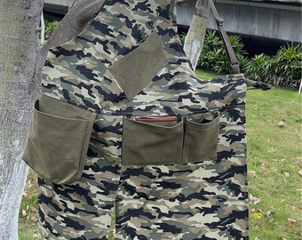 Individuelles Logo lange Schürze, Camouflage Canvas Schürze, Gartenschürze, Werkzeugschürze, Grillschürze, Herrenschürze, Geschenk