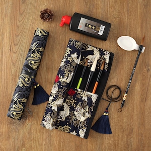 Astuccio per pennelli a forma di pesce Koi, astuccio per pennelli per acquerello, astuccio per pennelli per calligrafia, rotolo per artisti, porta pennelli, rotolo per pennelli, regalo per pittori