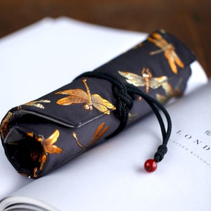 Penna con ricamo a forma di libellule, astuccio per penna stilografica, astuccio per penna nera, regalo