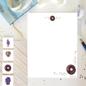 Hojas imprimibles para escribir cartas de donas, juego de papel para escribir, notas de panadería, papel para cartas, juego de amigos por correspondencia, papelería, correspondencia