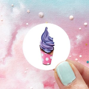 Sticker pour crème glacée Cornet de glace violet en vinyle brillant, Confiserie, Sticker pour glacier, Stickers boulangerie, Sticker dessert sucré, Joint de carte