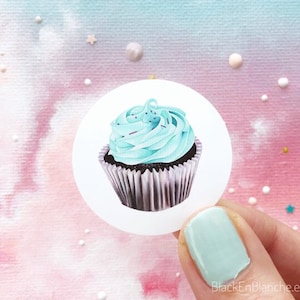 Cupcake sticker, glanzende vinyl sticker, envelopzegels, mint cupcake sticker, chocolade cupcake sticker, bakkerij stickers, dessert stickers
