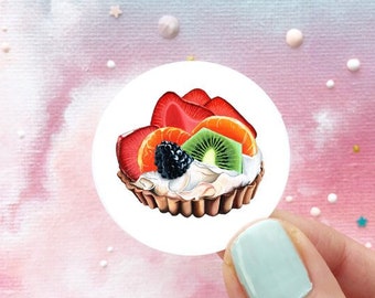 Fruit Tart Sticker, Pastry Glossy Vinyl Sticker, Envelope Seals, Fruits Sticker, Bakery Stickers, Dessert Stickers, Strawberry, Blackberry