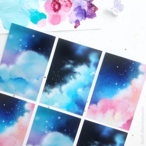 Set di 3 stampe artistiche di nuvole Sweet Dreams, pittura di nuvole notturne, set di cartoline di nuvole di zucchero filato, nuvole blu indaco