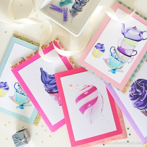 Pack of 4 Assorted Dessert and Bakery Blank Note Card Set with Colorful Handmade Envelopes Decadent Stationery Set