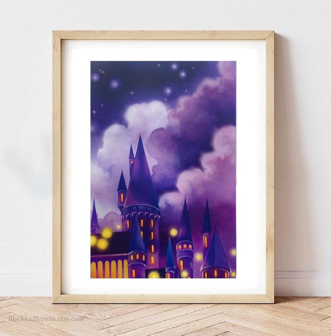 Hogwarts Castle at Night Art Print, Magical School of Witchcraft and ...
