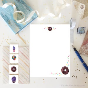 Druckbare Donuts Briefpapier, Briefpapier Set, Backnotizen, Briefpapier, Pen Pal Set, Papier Briefpapier, Korrespondenz