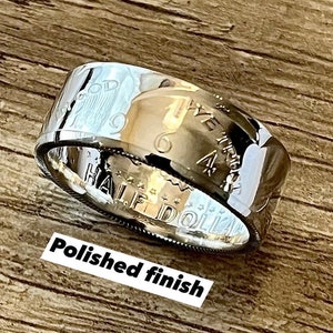 1964 Kennedy Half Dollar Coin Ring: 90% Silver, Artisan Hand-Crafted