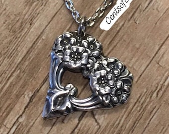 Vintage Silverware Heart Necklace: 1847 Rogers Eternally Yours Bouquet