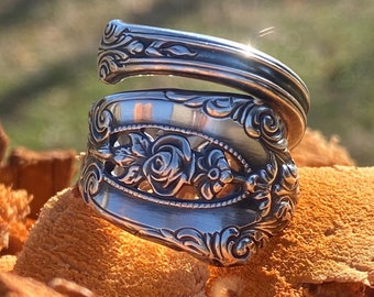1934 Rose Point 925 Solid Sterling Silver Spoon Ring - Handmade Vintage Jewelry