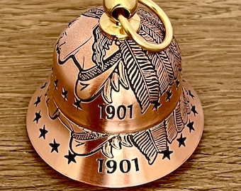 1901 Indian Motorcycle Bell ~ Handcrafted From Coins ~ Polished Copper or Blacked Out ~ Gift Box!