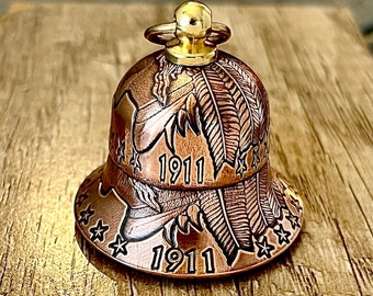 Indian Chief 1911 Motorcycle Bell – Handcrafted from .999 Fine Copper Coins – Includes Gift Box