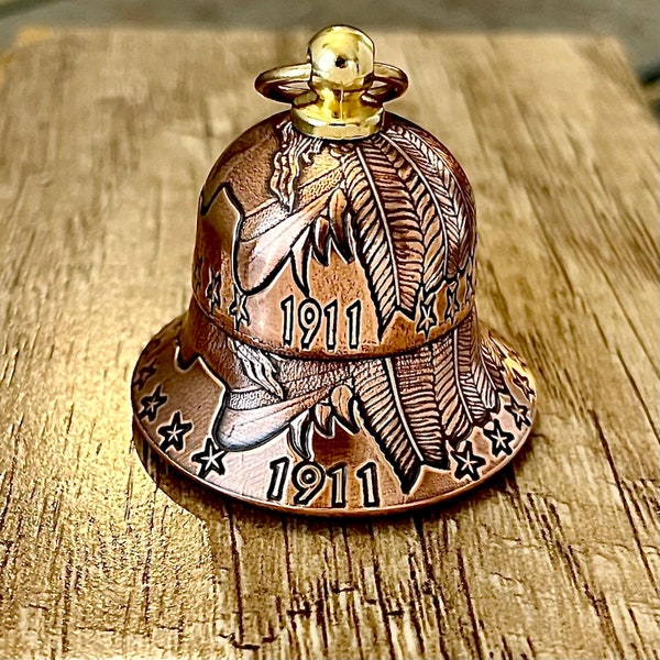 Handcrafted Indian Chief Motorcycle bell / Collectible Bell custom made from two 1oz fine copper coins. Includes free gift box.