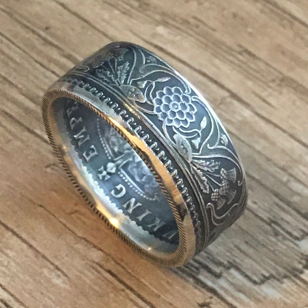 New! British India One Rupee Coin Ring Handmade 91.7% Silver - Available in Sizes 7 - 13 including 1/2 and 1/4 sizes