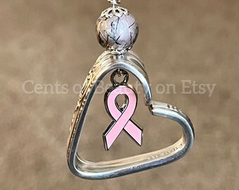 Pink Ribbon Spoon Necklace: 1944 Vintage Silverware, Breast Cancer Awareness