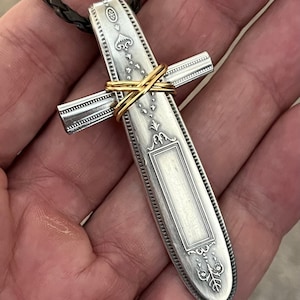 Vintage Silverware Cross Necklace: Copper Wire Wrapped, Leather Cord