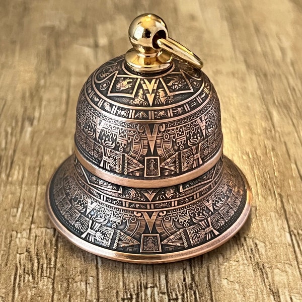 Handcrafted Aztec Mayan Calendar Motorcycle bell / Collectible Bell custom made from two 1oz .999 fine copper coins. Includes free gift box.