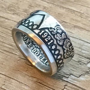 Handcrafted 1921 US Morgan Silver Dollar Coin Ring