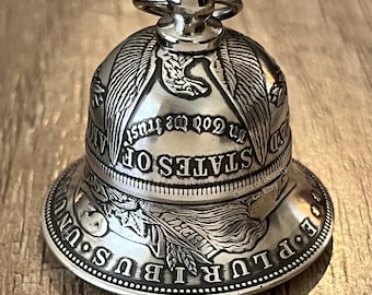 1921 REAL Morgan Silver Dollar Bell – Handcrafted from authentic coins – For Riders & Collectors