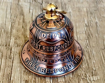 Handcrafted Firefighter First Responders Motorcycle Bell / Collectible Bell made from two 1oz fine copper challenge coins. Free gift box!