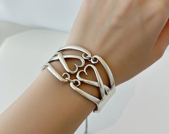Handcrafted Heart to Heart Bracelet: Created From Vintage Forks - Adjustable Clasp