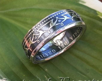 Newfoundland Half Dollar Coin Ring circa 1900 - Solid 925 Sterling Silver