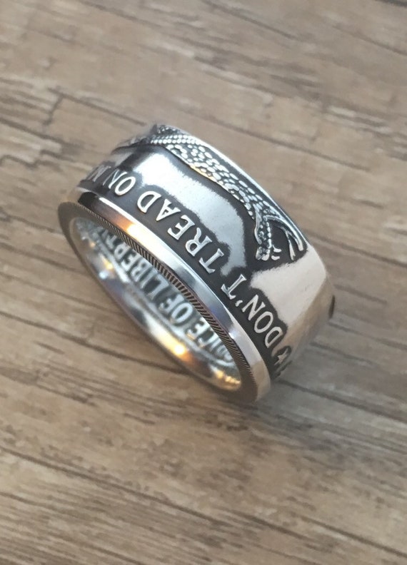 Don/'t Tread On Me Gadsden Pure Silver Coin Ring 999 1oz