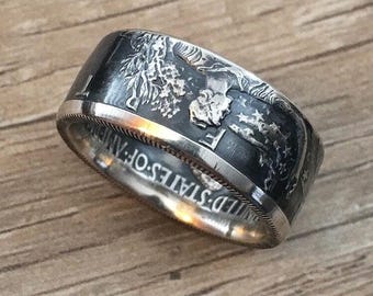 Handcrafted 90% Silver Walking Liberty Coin Ring: Full Patina or Polished