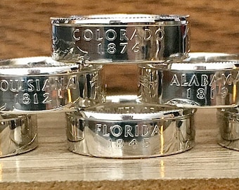 All 50 Silver State Quarter Coin Rings ~ Patina or Polished ~ Gift Bag Included!