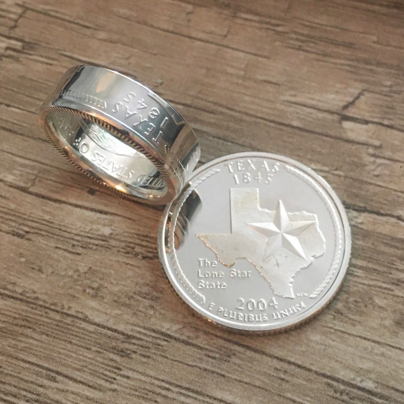Coin Rings Handmade from 90/% Silver Uncirculated Texas State Quarters Sizes 3-12 including 12 and 14 sizes