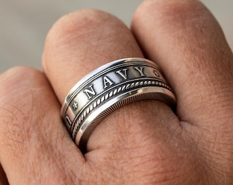 Men’s U.S. Navy Coin Ring - .999 Fine Silver  - Veteran Gift