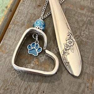 Paw Print Heart Necklace: Upcycled Silverware Spoon Jewelry, Dog Mom Gift