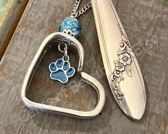 Paw Print Heart Necklace: Upcycled Silverware Spoon Jewelry, Dog Mom Gift