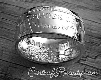 Handcrafted 1921 US Morgan Silver Dollar Coin Ring - Tails Out