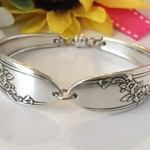Handcrafted Silverplate Spoon Bracelet: Antique Floral Magnetic Clasp