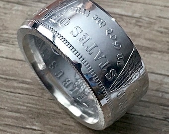 Handcrafted 90% Silver 1921 Morgan Dollar Coin Ring ~ Tails side out ~ Sizes 7 - 22