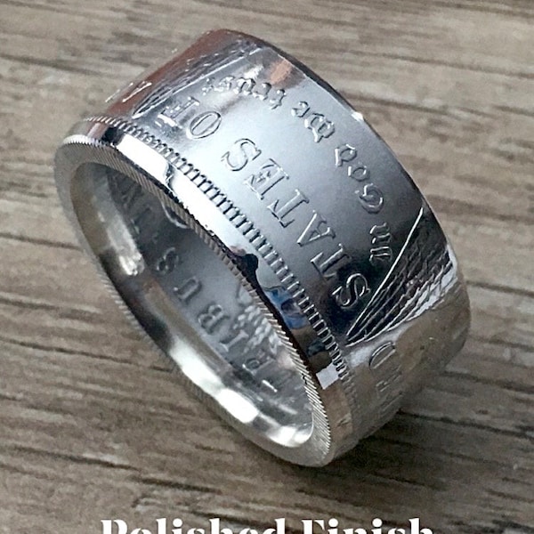 90% Silver 1921 US Morgan Dollar Coin Rings “Tails out” - Sizes 7 - 22 Incl 1/2 and 1/4 sizes - Handcrafted UNC Coins - Polished or Patina