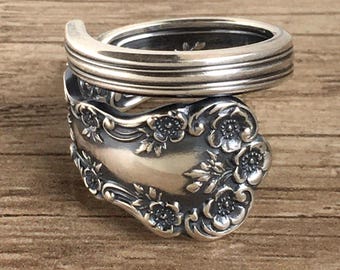 Petite Buttercup Spoon Ring – 925 Solid Sterling Silver – Gorham Floral Pattern – Sizes 3–7